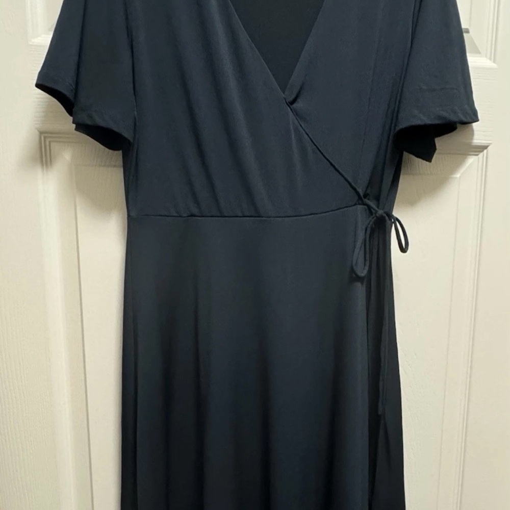 H&M Blue Gray Wrap Midi Dress Short Sleeve V-Neck